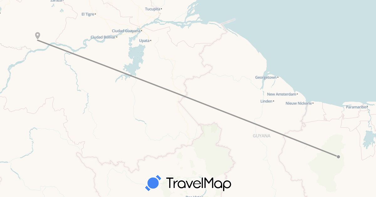 TravelMap itinerary: driving, plane in Suriname, Venezuela (South America)